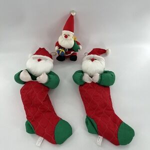 3 Vintage Christmas Stocking Parachute Santa Plush Puffalump Nylon Shelfsit Lot